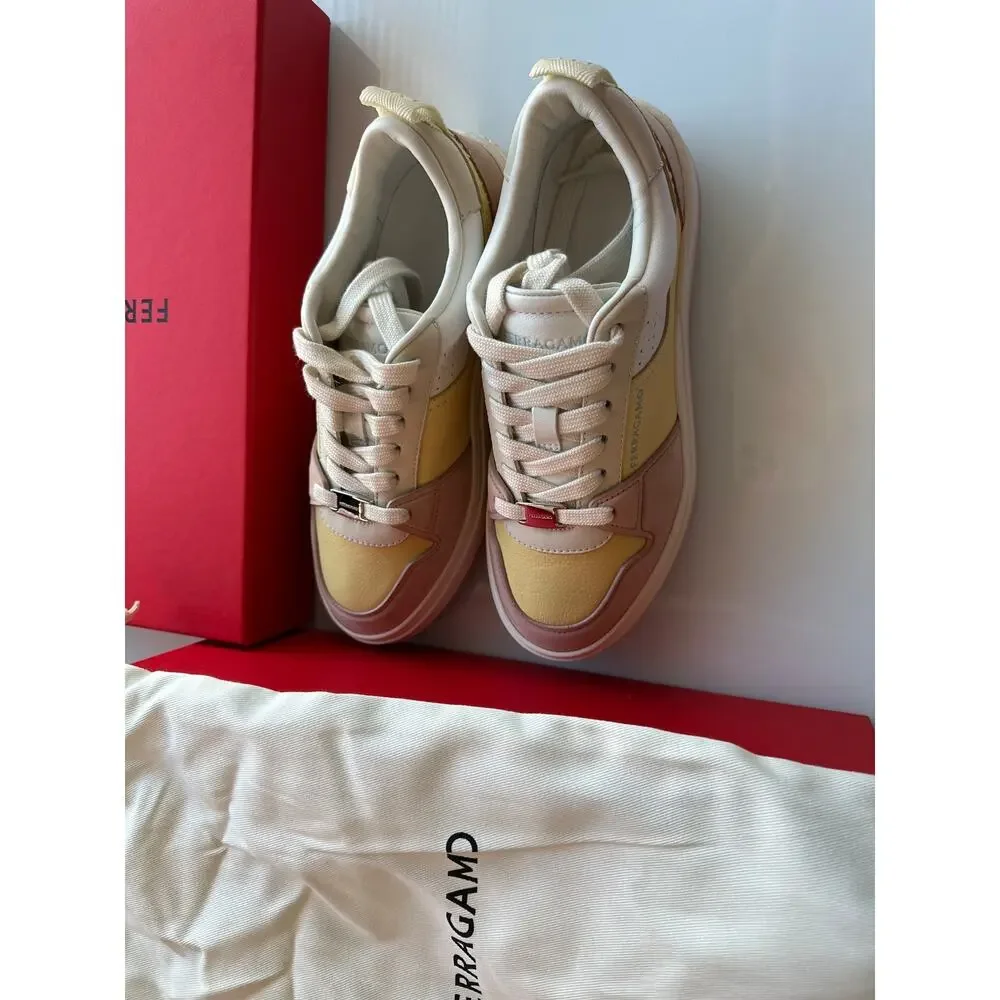 New Salvatore Ferragamo Dennis Leather Sneakers Rose (7)